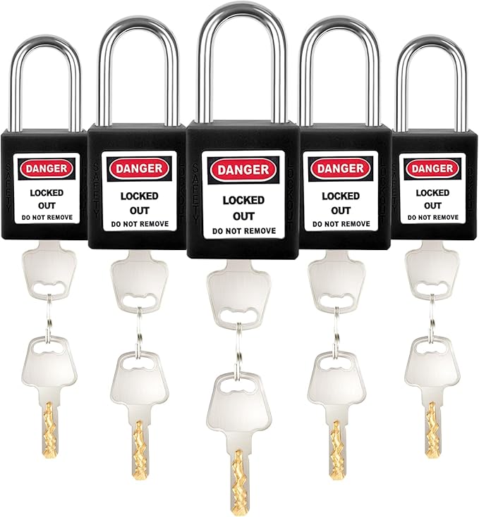 Lockout Tagout Locks Set-5pcs Black Keyed Different Locks, 2 Keys Per Lock, OSHA Compliant Safety Padlocks for Electrical Lockout Tag Out Kit
