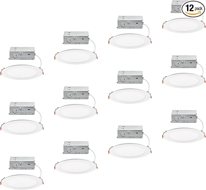 Builder Essential 5in 650 Lumens Round LED Recessed Light and Housing for Remodel or New Construction with 5-CCT 2700-3000-3500-4000-5000K in White (Pack of 12) IC-Rated