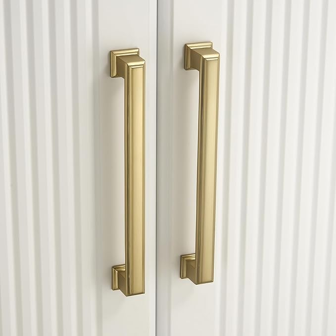 10 Pack 6.3 Inch(160mm) Hole Center Brushed Champagne Bronze Modern Cabinet Pulls Kitchen Cabinet Handles Kitchen Cabinet Hardware Timeless Drawer Pulls for Dresser Wardrobe, Champagne(6.3x10)