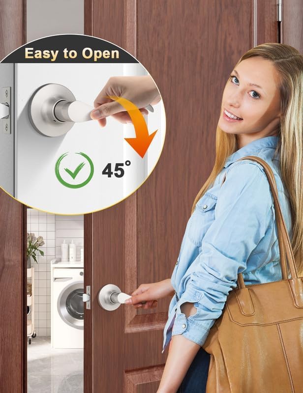Mengico 1 Pack Satin Nickel Modern Interior Passage Door Knobs, Keyless Door Handle for Hallway & Closet, Wave Style Non-Locking Door Lever Reversible for Left & Right Handed