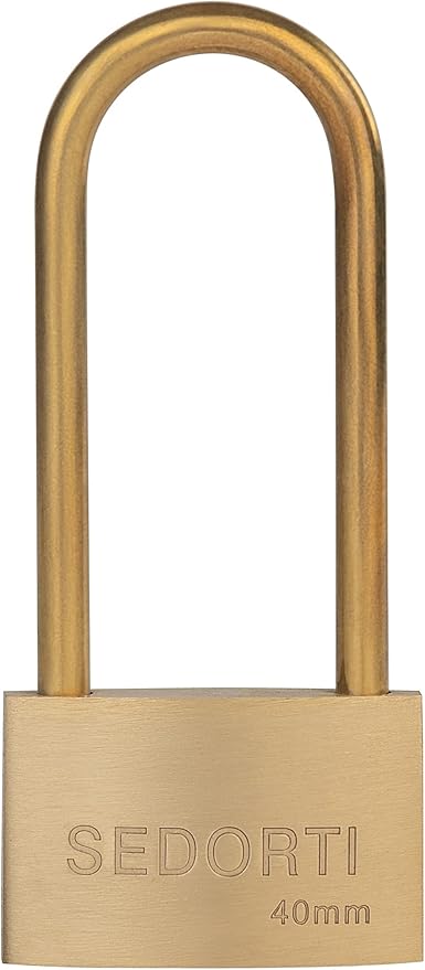 Weather Proof Lock, Keyed Alike Solid Brass Padlocks with Long Brass Shackle, Light Duty, 1-1/2" Wide Body, Marine Padlock, Anti Rust Lock, 12 Pack