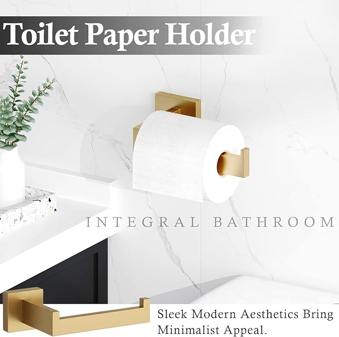 10-Piece Brushed Gold Bathroom Accessories Set – 23.6" Towel Bar, Towel Ring, Toilet Paper Holder & Hooks, Wall Mounted Bathroom Hardware, Rust & Corrosion-Resistant, Ideal for Modern Bathrooms