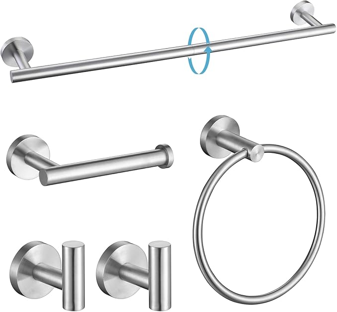 TURS 5 Piece Bathroom Hardware Set Brushed, SUS304 Stainless Steel Bath Towel Bar Set, 24 Inch Bathroom Accessories Kit Wall Mounted