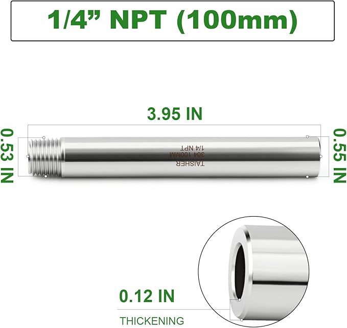 TAISHER 2PCS 304 Stainless Steel Pipe Fittings, 1/4" NPT Male Threaded, 4" Length Weld Nipple Cast Pipe