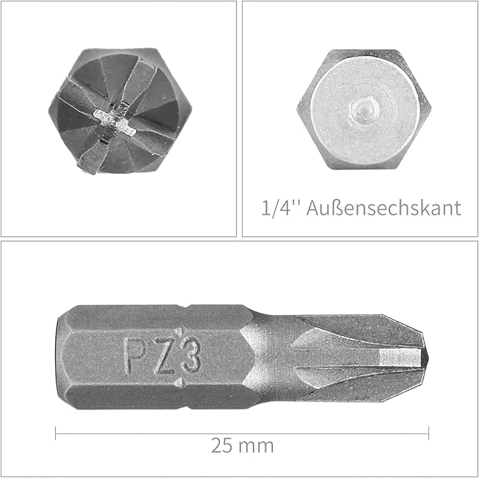 HPHOPE PZ3 Screwdriver Bit Set, Pozi Bits PZ3 1/4" Hexagon Bit (Length: 1", 25 Pack)