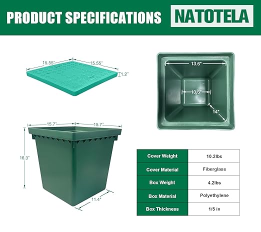 2 Sets 16x16x16in Underground Splice Box W/FRP Inspection Cover Deep Enclosure Box Bucket Polyethylene Distribution Pit Access Electrical Junction Box Drillable Tapered Wiring Box for Cable