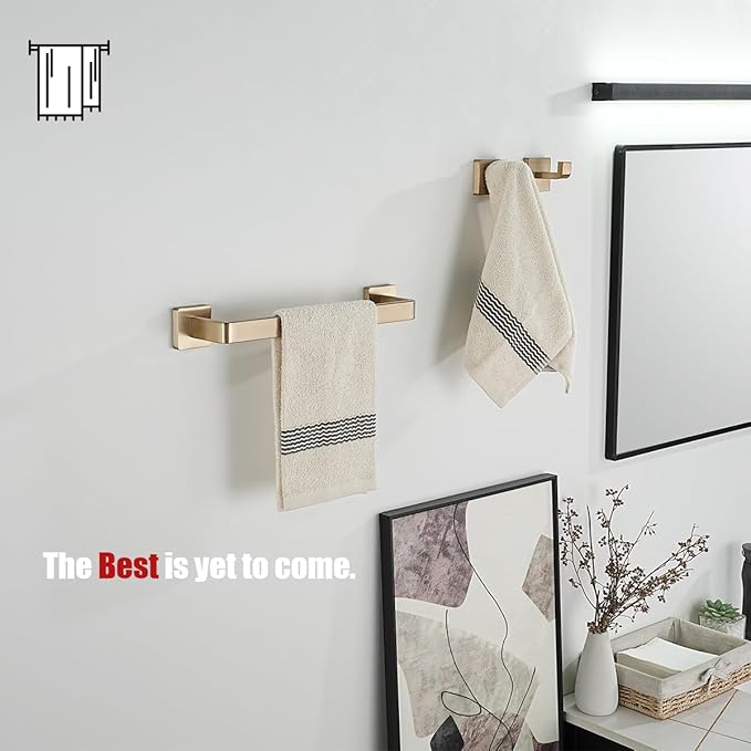 JQK Champagne Bronze Towel Bar, 12 Inch 304 Stainless Steel Thicken 0.8mm Towel Rack Bathroom, Towel Holder Wall Mount, Total Length 14.41 Inch, TB250L12-CB