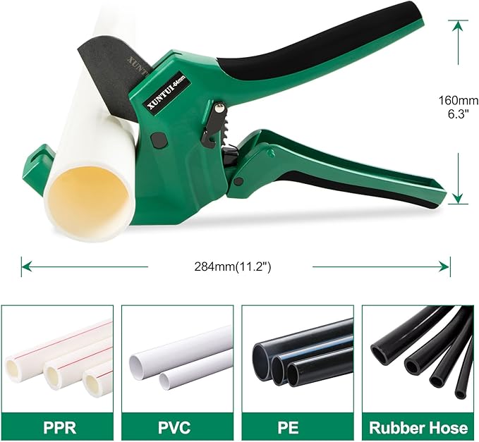 PVC Pipe Cutter for Sch 40 PVC Pipe with extra blade,Up to 2-1/2" Ratchet Pipe Cutter Pex Cutting Tool for Cutting PEX, PVC, PPR Plastic Hoses and Plumbing Pipe (Dark Green,inch64mm)