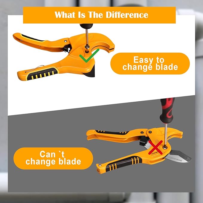 DOMINOX PVC Pipe Cutter, Cuts up to 1-5/8" PEX, PVC, PPR, Plastic Hoses& Plumbing Pipes,Ratchet PVC Cutter Tool with SK5 Blade and Aluminum Alloy Body
