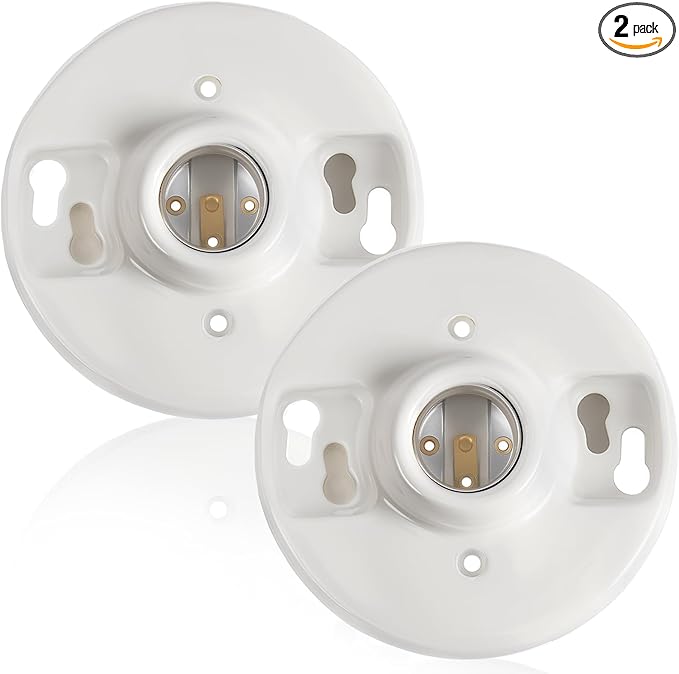 2 Pcs Medium Base E26 Lamp Holder Ceiling Light Sockets White Bulb Socket Incandescent Fluorescent CFL Lamp Holder 660w 250v (Porcelain)