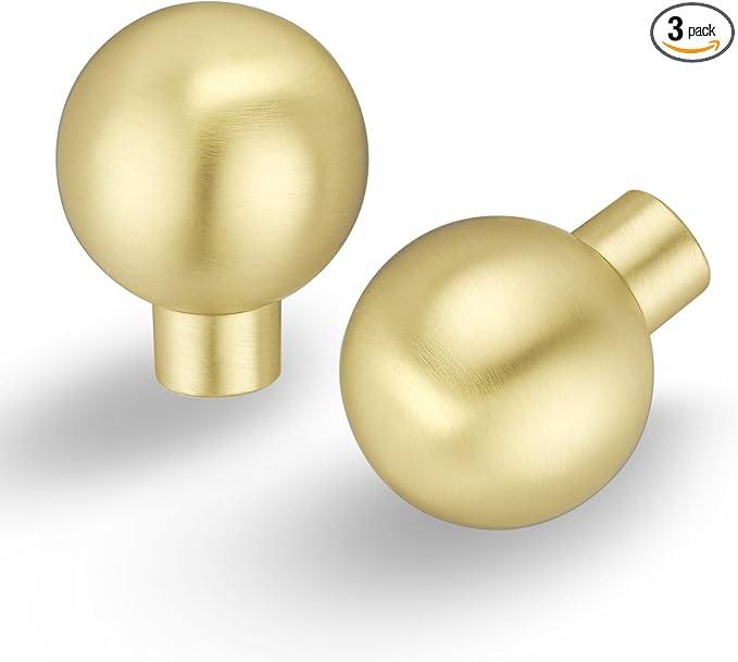 3 Pack Brushed Gold Cabinet Knobs Drawer Knobs Cabinet Pull Handle Timeless Vanity Drawer Pull Handle Classic Cabinet Hardware for Kitchen Dresser Bathroom, Screws Included, B-Gold(1x3)