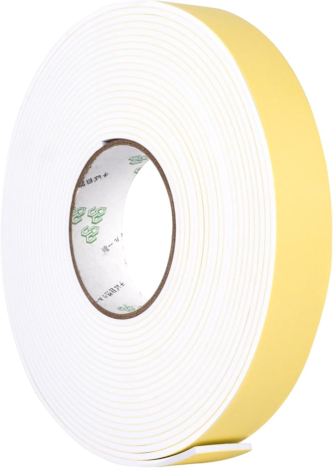 Foam Insulation Tape, Weather Stripping for Sliding Doors, Seal, HVAC, Windows, Pipes, Air Conditioning, Plumbing, High Density Foam Seal Tape (White, 33Ft x 1/8” x 1”)