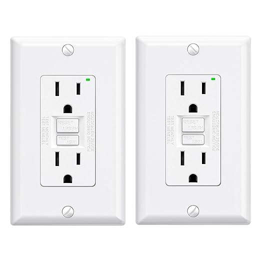 ELEGRP GFCI Outlet 15 Amp, Self-Test GFI Electrical Outlet with Narrow Design, GFCI Receptacle with LED Indicator, UL Listed, White, Wall Plate Included, 2 Pack