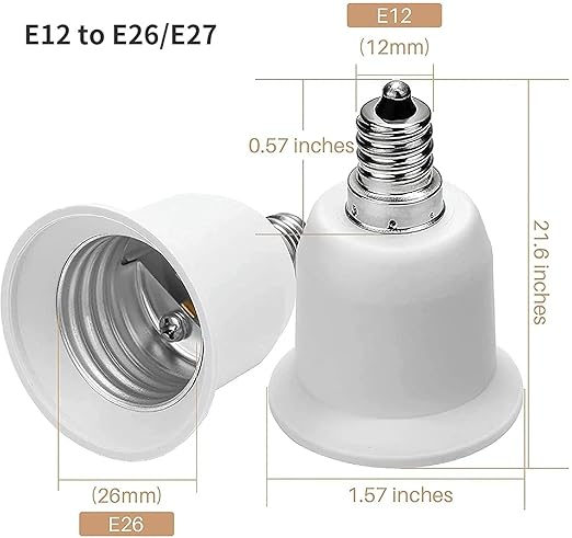 5-Pack E12 to E26 Adapter, Chandelier Light Socket, Candelabra E12 to Medium Socket E26/E27 Converter Bulb Base Adapter Converter for Ceiling Fans Light, Pendant Light