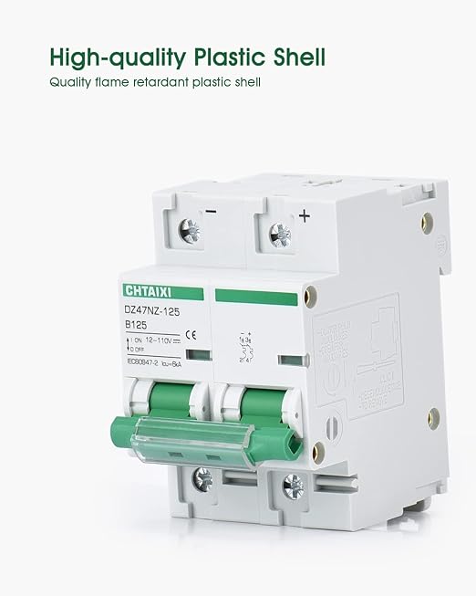 12V-110V DC Miniature Circuit Breaker, 125 Amp 2 Pole Battery Breaker Protector for Solar PV System and RV, Thermal Magnetic Trip, DIN Rail Mount, High Current DC Disconnect Switch MCB 2P B125