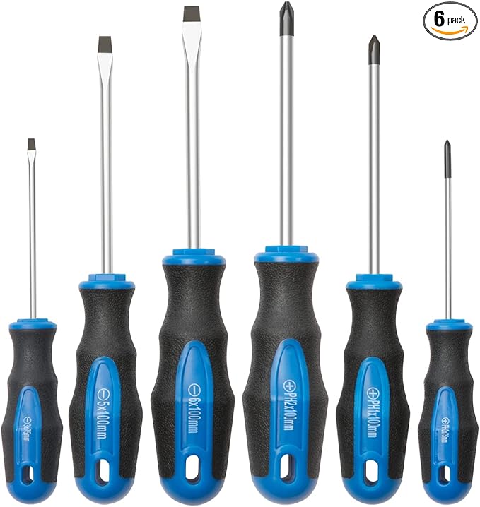 ROTATION 6PCS Magnetic Tip Screwdriver Set, 3 Phillips and 3 Flat, Professional Cushion Grip | 6-Piece Hand Tools Set