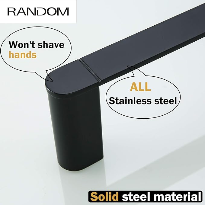 RANDOM 12 inch Matte Black Towel Bar Bathroom Hardware Accessories Modern Hand Towel Holder for Bathroom Kitchen SUS 304 Stainless Steel Towel Rack Contemporary Style Wall-Mounted.96026-2-12MB