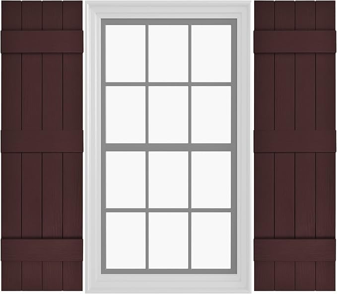 Board & Batten Vinyl Shutters (1 Pair) | 14.5"x67" (4-Board) - Dark Cherry Mocha | Exterior Window Shutters | Includes Mounting Hardware | Simple Installation | Made in USA