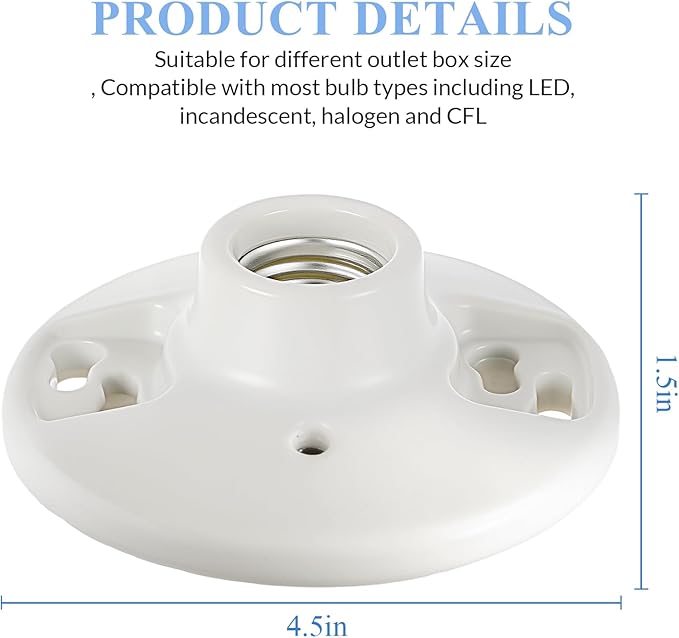 8 Pcs Medium Base E26 Lamp Holder Ceiling Light Sockets White Bulb Socket Incandescent Fluorescent CFL Lamp Holder 660w 250v (Porcelain)