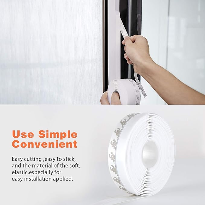 26 Feet Silicone Seal Strip, Weather Stripping Seal Tape for Door, Window & Shower Glass Gaps (White, 35MM)