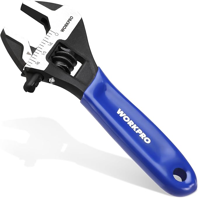 WORKPRO 4-Inch Mini Adjustable Wrench, Cr-V Steel Wide Jaw Black Oxide Wrench for Small Nuts, Metric & SAE Scales, for Home, Workshop and DIY