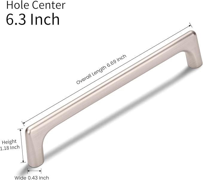 20 Pack 6.3 Inch(160mm) Hole Center Modern Brushed Satin Nickel Cabinet Pull Handle Timeless Vanity Drawer Pull Handle Classic Cabinet Hardware for Kitchen Bathroom, Screws Included, Nickel-B(6.3x20)