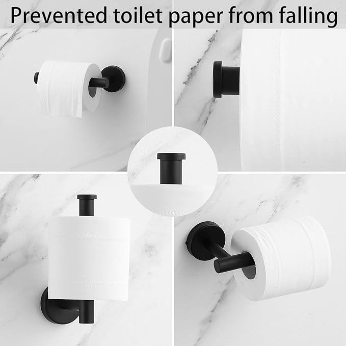 Bathroom Hardware Set Black 10 Pieces, Towel Bar Set Matte Black Stainless Steel Towel Rack Set Includes 2PCS 16'' Towel bar, 4PCS Towel Hooks, 2PCS Toilet Paper Holder and 2PCS Towel Ring