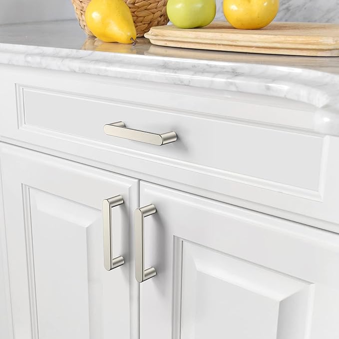 Amerdeco 10 Pack ZH0005BSN Brushed Satin Nickel 3.75 Inch(96mm) Hole Centers Kitchen Cabinet Pulls Hardware Modern Kitchen Handles for Cabinets Cupboard Handles Drawer Pulls