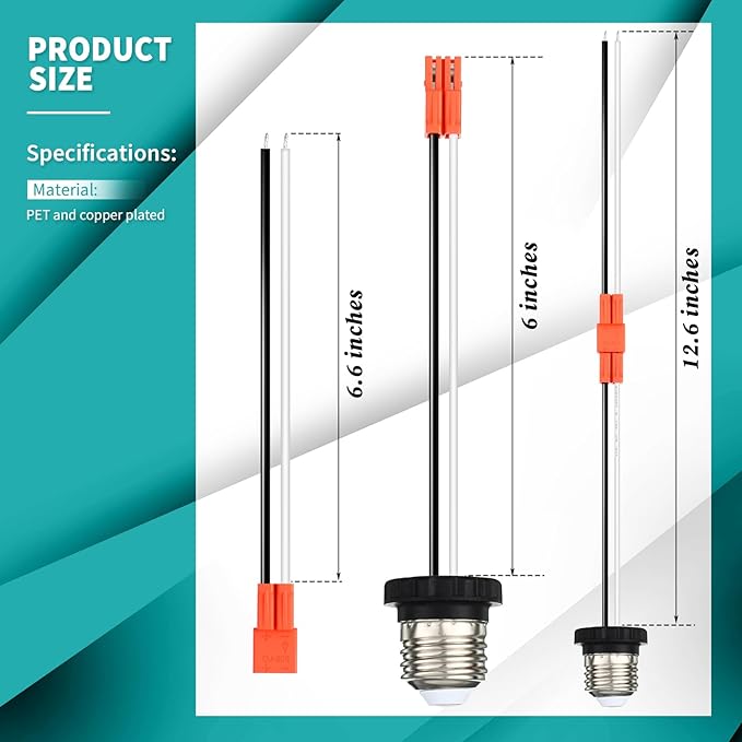 Zhengmy 50 Pcs E26 Socket Adapter, Medium Base Male Screw in Light Socket Pigtail for LED Recessed Lights