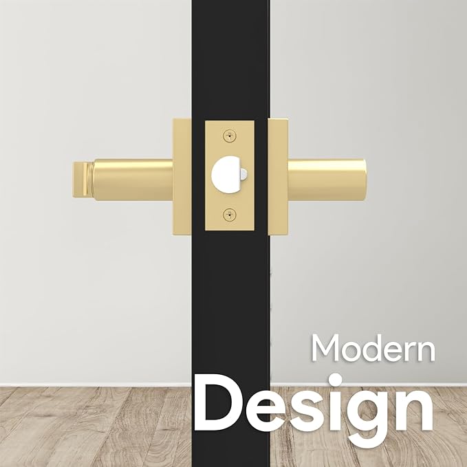 Mega Handles - Prime Entrance Handle, Entry Lever Door Handle, Heavy Duty Square Locking Lever Set for Left or Right-Handed Doors, Interior/Exterior Door Levers - Satin Brass