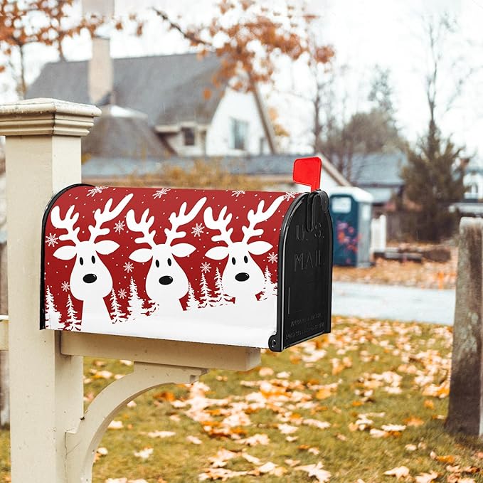 Kawani Merry Christmas Mailbox Cover - Red Deer Snowflake Magnetic Standard Size 21x18 Inch Winter Xmas Holiday Decorative Post Letter Box Cover for Garden Yard Decor