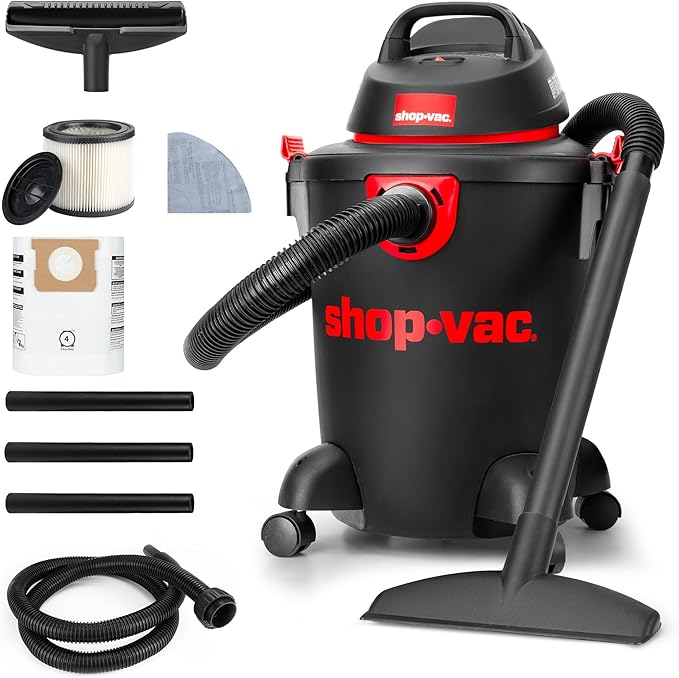 Shop-Vac 5985005 6 Gallon Wet/Dry Vacuum, 3.5 Peak HP, 1.25 Inch Diameter x 7 Foot Hose, 6 Foot Cord, Ideal for Home, Garage, and Workshop Cleaning