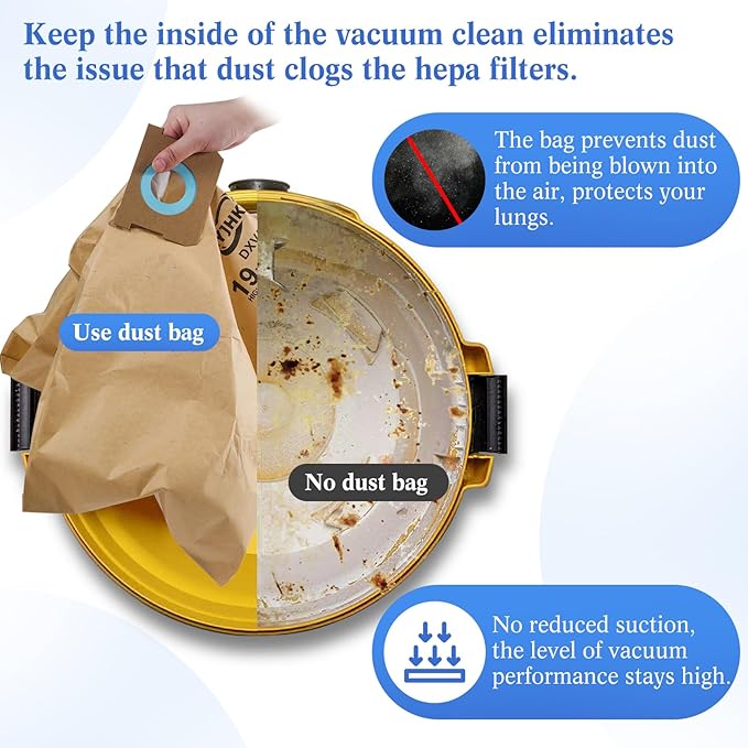 9 Pack DXVA19-4104 Vacuum Bags for DEWALT 5 to 8 Gallon Wet/Dry Vacuum, Disposable Shop Vac Bags, Dust Collection Bag Replacement