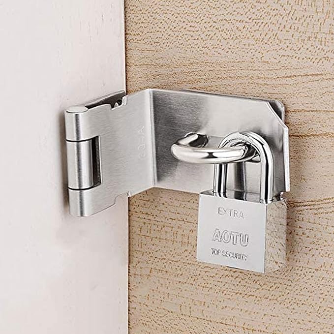 HOWDIA 4 Inch Door Hasp Latch 90 Degree, Stainless Steel Safety Right Angle Padlock Hasp Locking Latch Security Door Clasp Hasp Lock Latch for Push/Sliding/Barn Door, 2mm Thick, Brushed Silver