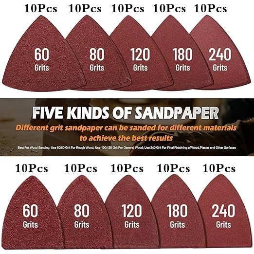 106pcs Oscillating Tool Sanding Kit with 3 Triangle 3 Finger Sanding Pads 100 Multitool Sandpaper for Wood Metal Drywall Universal Fit Multitool Accessories Professional Sanding Kit