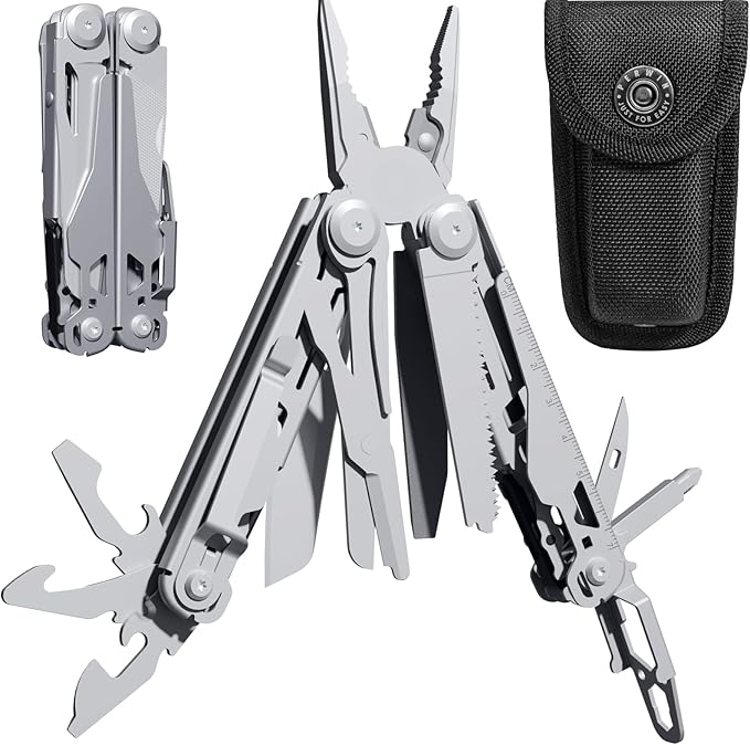 Multitool Stainless Steel Multi-Tool Pliers 22-in-1 with Safety Locking, Pocket Knife, Bottle Opener, EDC Equipment With Pocket Clip for Survival, Camping, Hunting and Hiking.