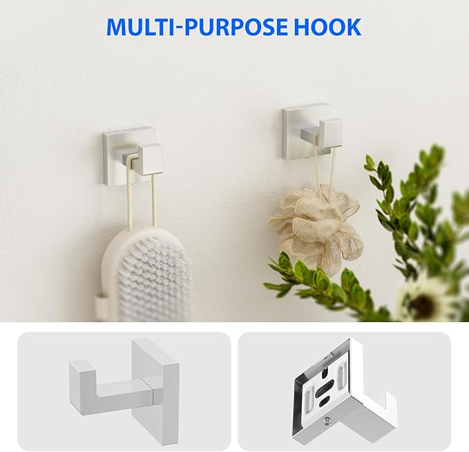 Brushed Nickel 5-Pieces Bathroom Hardware Set, SUS304 Rustproof Steel 16" Rectangle Bathroom Towel Racks Accessories Set, Luxury Hotel Grade Organization Hardware Kit