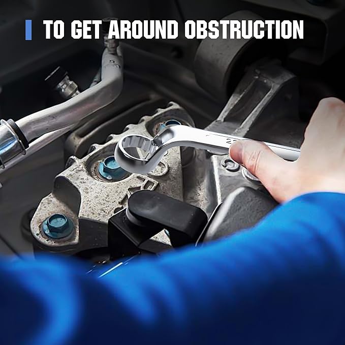 Metric Wrench Set 9 PC 6-24mm Wrench Sets 75-Degree Double Offset Box End Spanner Wrench Set CR-V Steel with Rolling Pouch