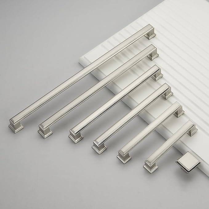 10 Pack 7.5 Inch(192mm) Hole Center Satin Nickel Modern Cabinet Pulls Kitchen Cabinet Handles Kitchen Cabinet Hardware Timeless Drawer Pulls for Dresser Cupboard Wardrobe, Nickel-B(7.5x10)