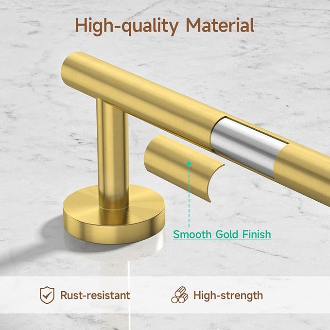 USHOWER Brushed Gold Bathroom Accessories Set, 18-Inch Towel Bar Set Wall Mounted, Durable SUS304 Stainless Steel Bathroom Hardware Set, 4-Piece