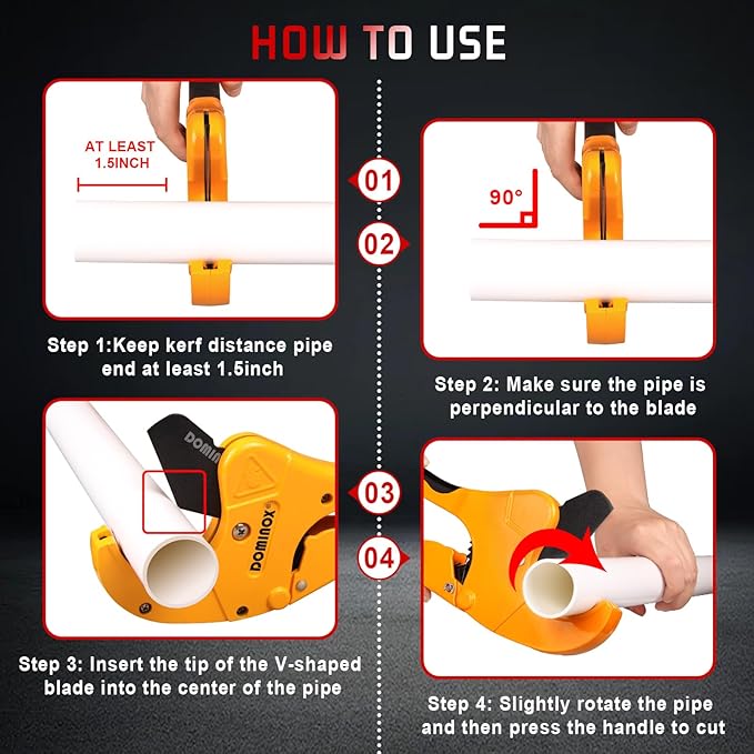 DOMINOX PVC Pipe Cutter, Cuts up to 1-5/8" PEX, PVC, PPR, Plastic Hoses& Plumbing Pipes,Ratchet PVC Cutter Tool with SK5 Blade and Aluminum Alloy Body