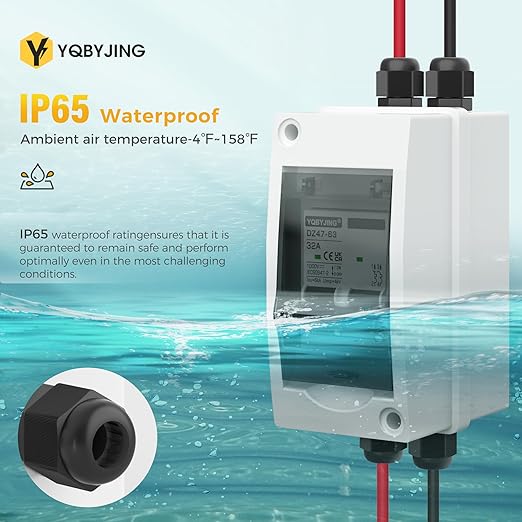 Solar Panel Disconnect Switch 32 Amp DC Miniature Circuit Breaker 1000V 2 Poles with PV Connector and IP65 Waterproof UV-Proof Box for Outdoor Solar PV Homes Battery