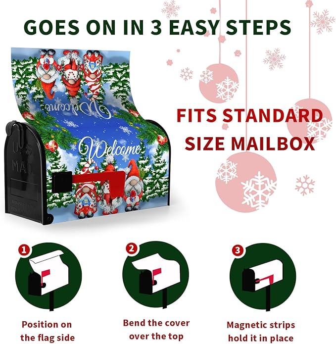 Winter Gnomes Welcome Mailbox Cover Magnetic Standard Size Snow Pine Tree Mailbox Cover Snowflake Post Mailbox Wraps Waterproof Xmas Decor for Yard Garden 18 X 21 Inch