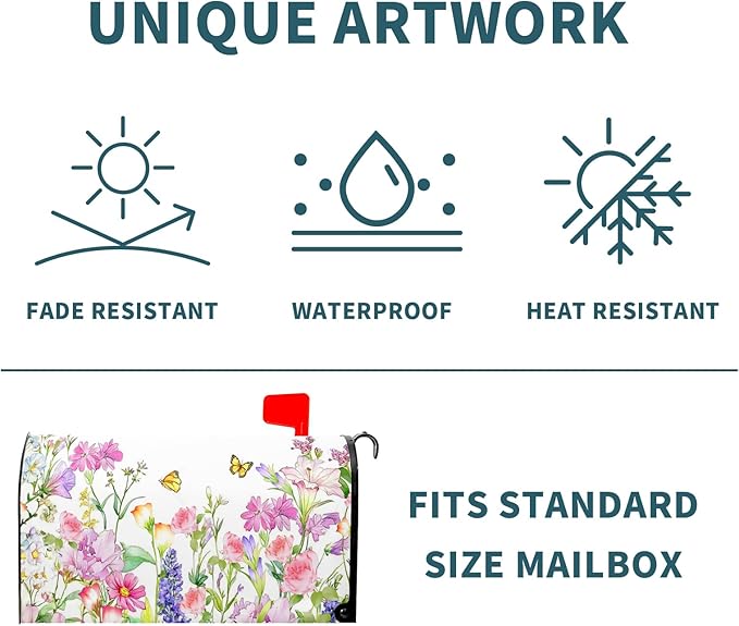Kawani Spring Magnetic Mailbox Covers Spring Summer Watercolor Floral Butterfly Mailbox Covers Magnetic Standard Size 21x18 Inch Rustic Flower Post Letter Box Cover for Garden Yard Decor