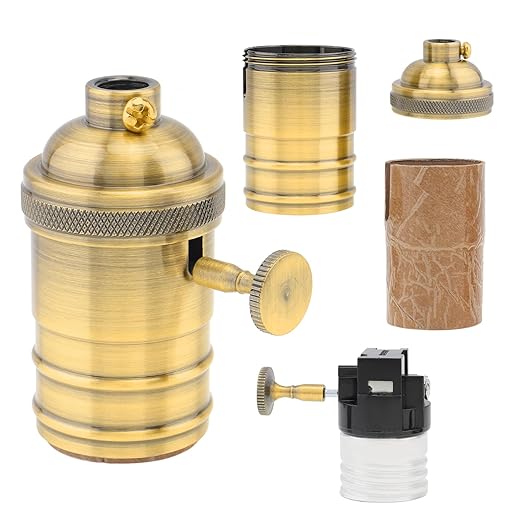 RTNLIT Brass Lamp Socket, Vintage Edison E26/E27 Bulb Light Socket with On/Off Knob Switch(Gold)