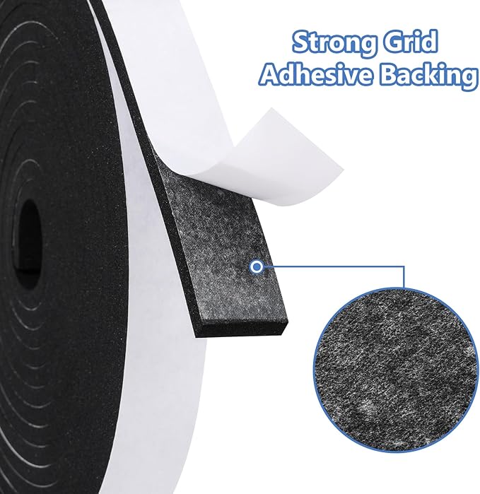 Weather Stripping Door Seal Strip (3/5 Inch X 1/2 Inch X 10Feet), Strong Adhesive, Lightproof, Soundproof, Weatherproof Foam Tape Insulation for Sliding Door, Front Door Frame, Windows- Black