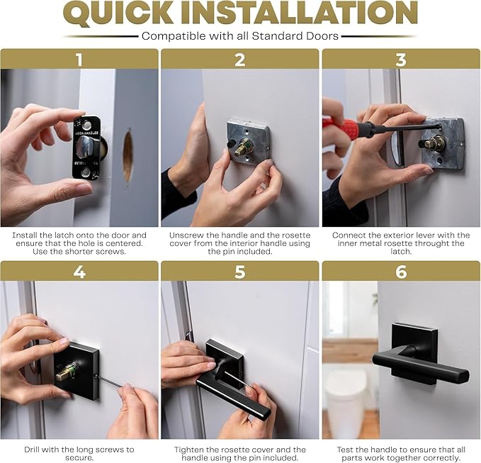 Mega Handles Prime Privacy Door Handle - 3 Pack Reversible Interior Black Door Handle, Heavy Duty Bed & Bath Door Handles with Privacy Door Lock, Fits All Standard Doors - Matte Black