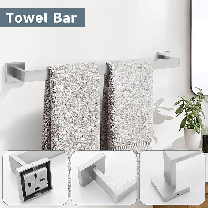 Brushed 5-Piece Bathroom Hardware Accessories Set-Towel Bar & Holder Racks for Bathroom,SUS304 Stainless Steel,Wall Mounted,23.6-Inch