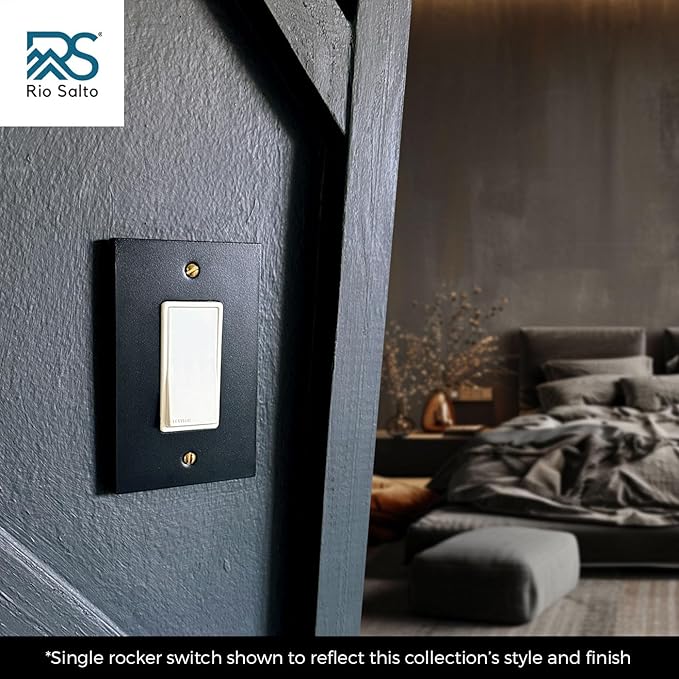 RIO SALTO Modern Metal Matte Black Triple Decorator Wall Outlet Cover Light Switch Cover Double Rocker Decora Electrical Decorator Wall Plate Electric Outlet Covers Black Receptacle - Midsize 3 Gang