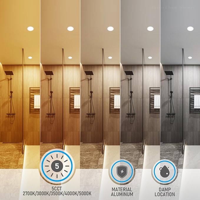 TORCHSTAR Basic Series 12-Pack 5CCT 6 Inch Ultra-Thin LED Recessed Lighting with J Box, CRI90, Aluminum, 2700K3000K3500K4000K5000K, 5%-100% Dimmable Slim Recessed Downlight, 12W 1000LM, ETL & ES